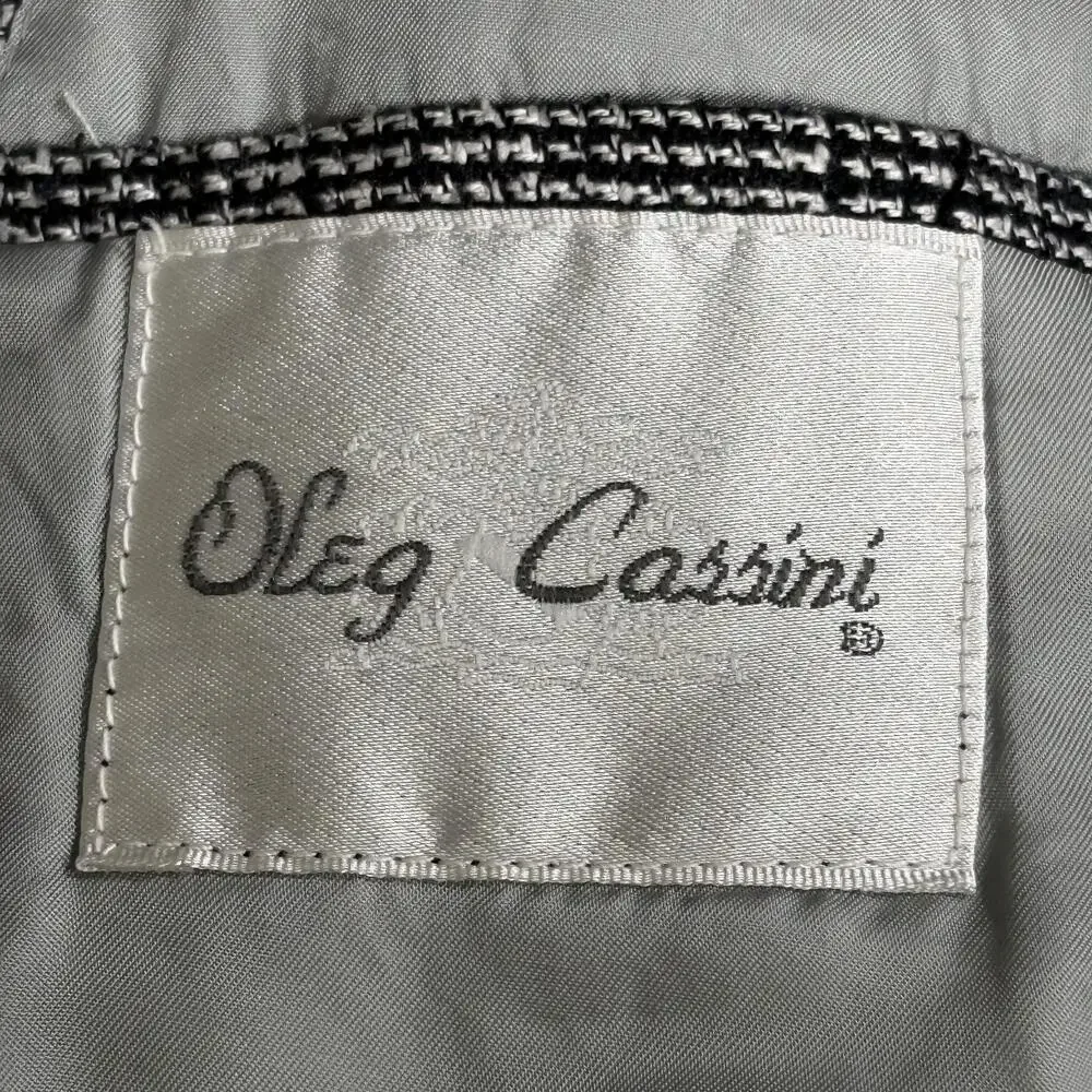 Oleg Cassini Blazer Mens 42 Black White Tweed Houndstooth Sport Coat Jacket